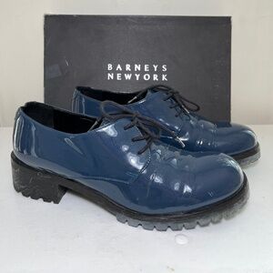 Patent Leather Lace Up Oxford Lug Sole Navy Blue